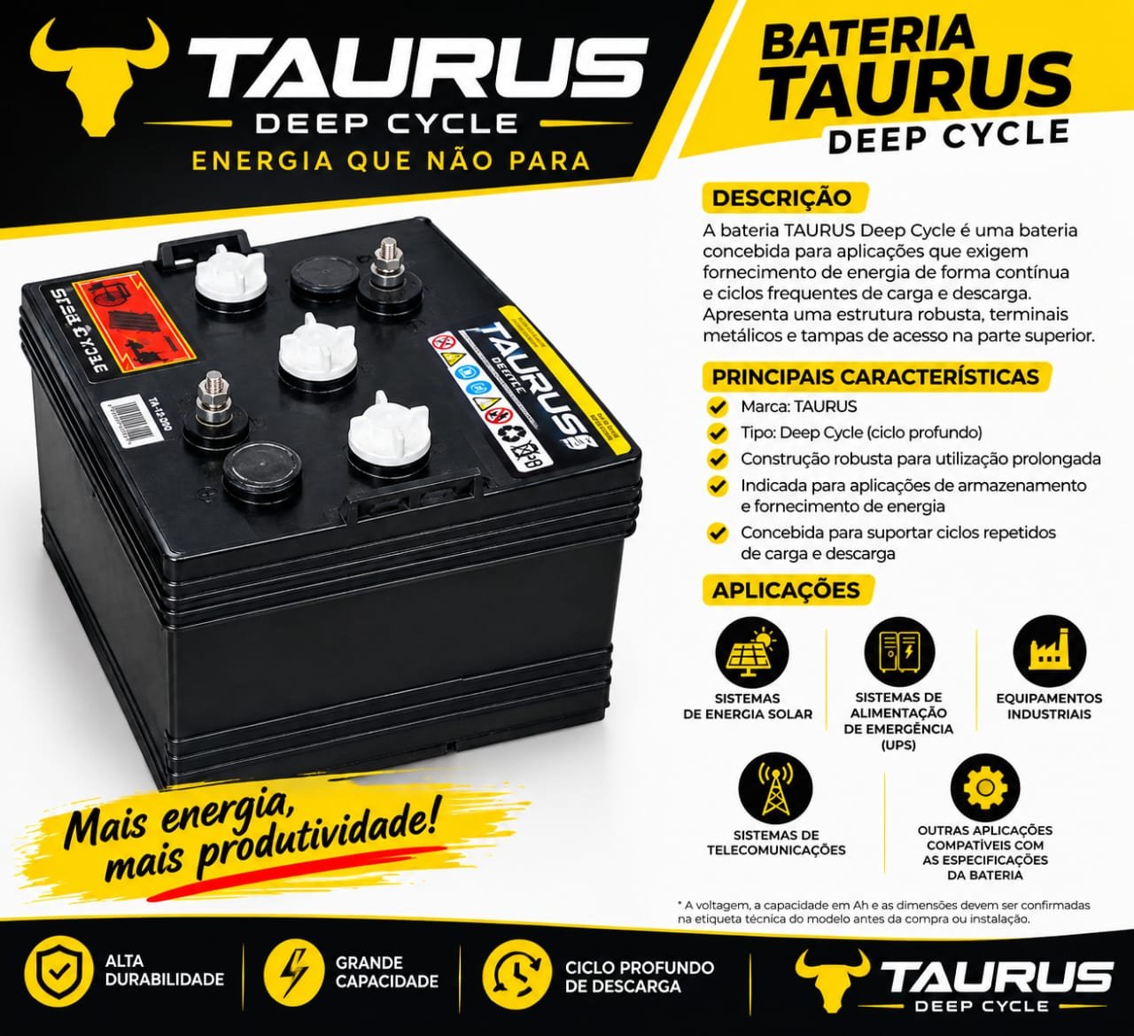 Bateria TAURUS Deep Cycle (Ciclo Profundo)