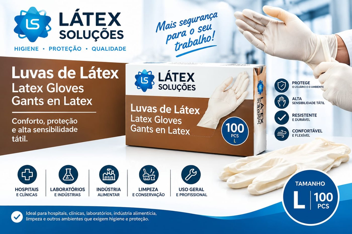 Luvas de Látex Descartáveis (Látex Soluções)
