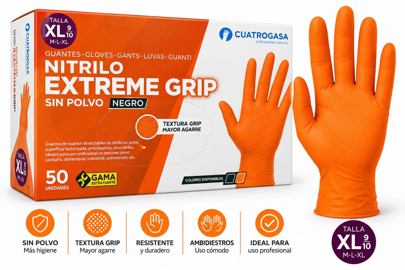 Luvas de Nitrilo Extreme Grip Laranja