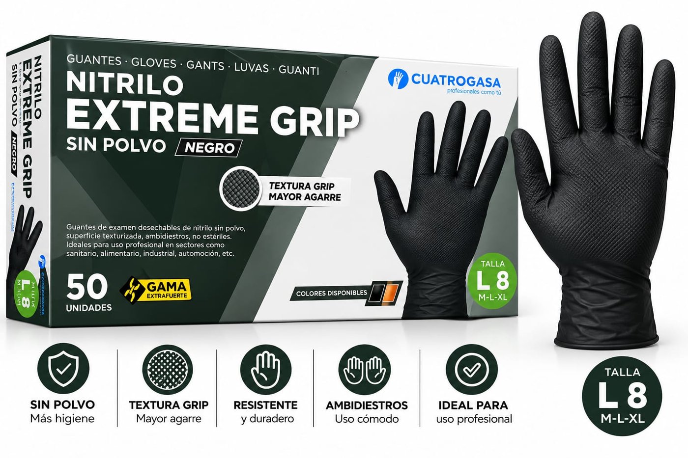 Luvas de Nitrilo Extreme Grip Pretas