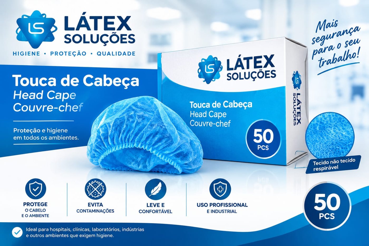 Touca de Cabeça Descartável (Látex Soluções)