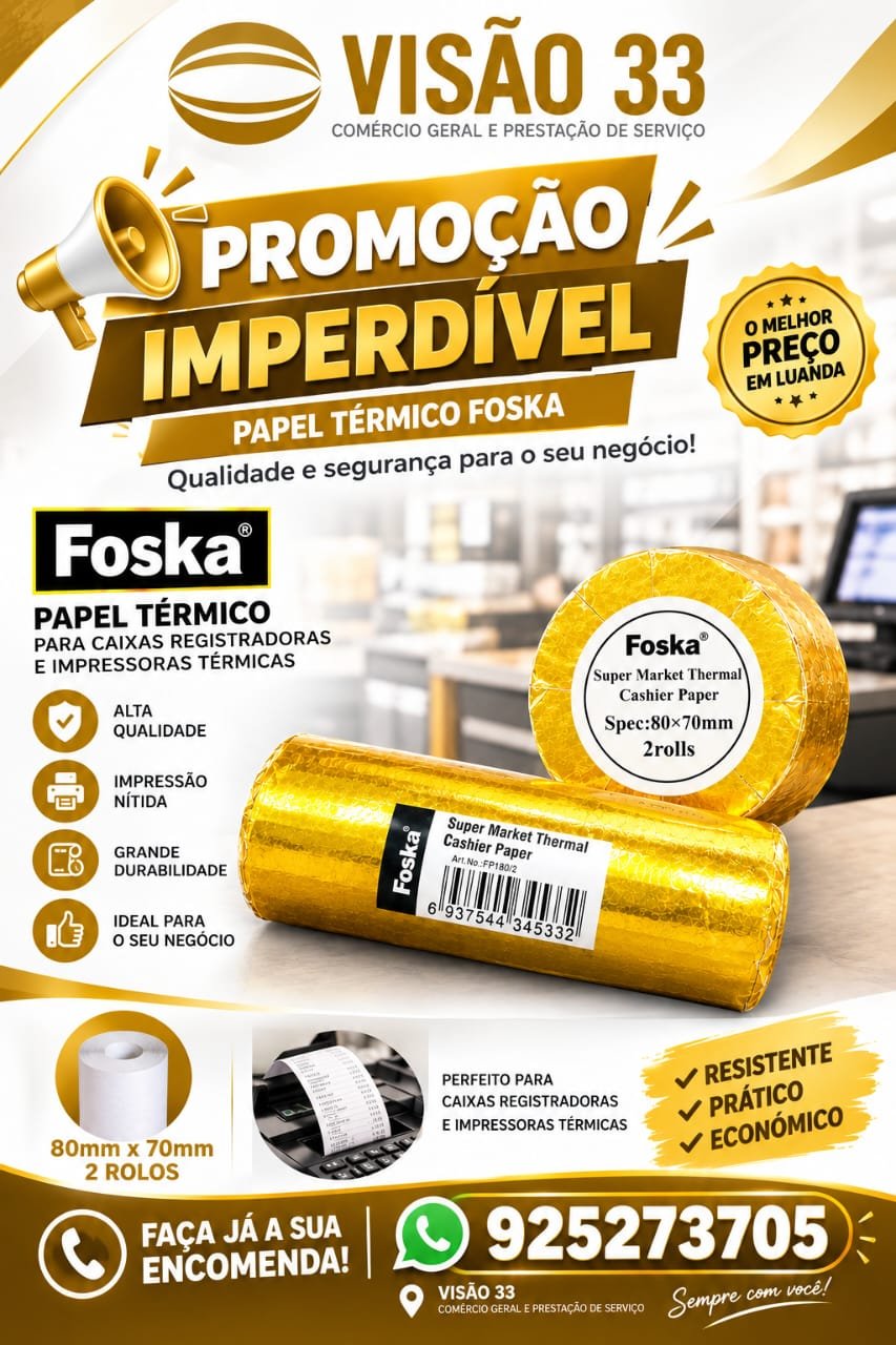Promoção — Papel térmico Foska 80mm x 70mm